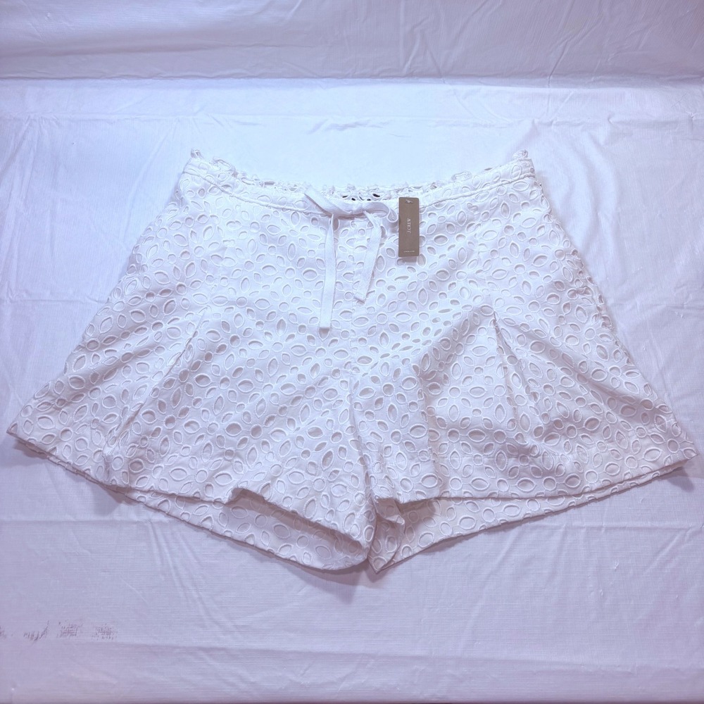 J.Crew White Eyelet High Rise Shorts Size 16 NWT AM955 Floral Scalloped Trim